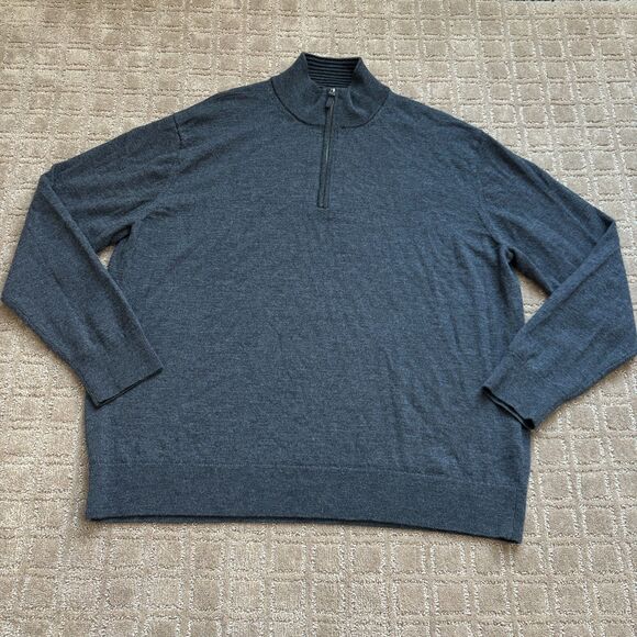 UNTUCKit 100% Merino Wool 1/4 Zip Pullover Sweater Mens XXL 2XL Gray Preppy - Picture 1 of 7